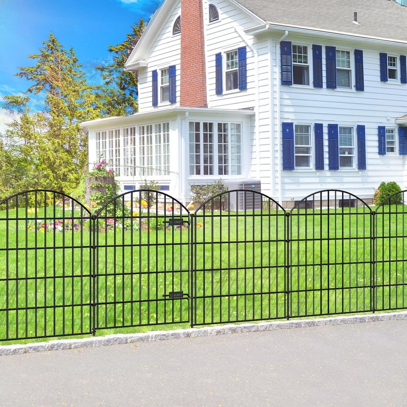 FOREHOGAR Metal Garden Fence with Gate 36in (H) x 11.7ft (L), 1 Gate+ 4 Panels Dog Fence Border Fence Animal Barrier, No Dig Garden Fencing for Yard Flower Bed Lawn Patio Outdoor, ECG3505, Black - Image 1